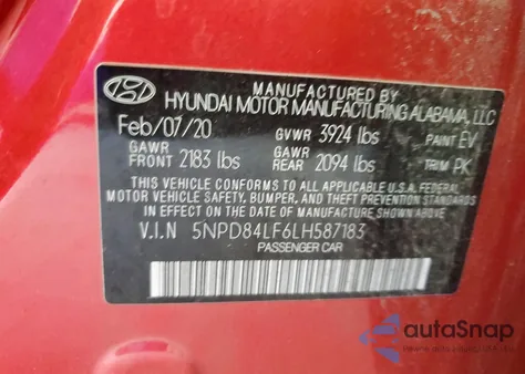 2020 Hyundai Elantra Sel from USA, damaged, VIN 5NPD84LF6LH587183